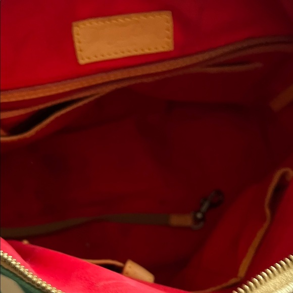 Dooney & Bourke Teal and Cream Chevron Satchel with Tan Leather Trim - Picture 11 of 13